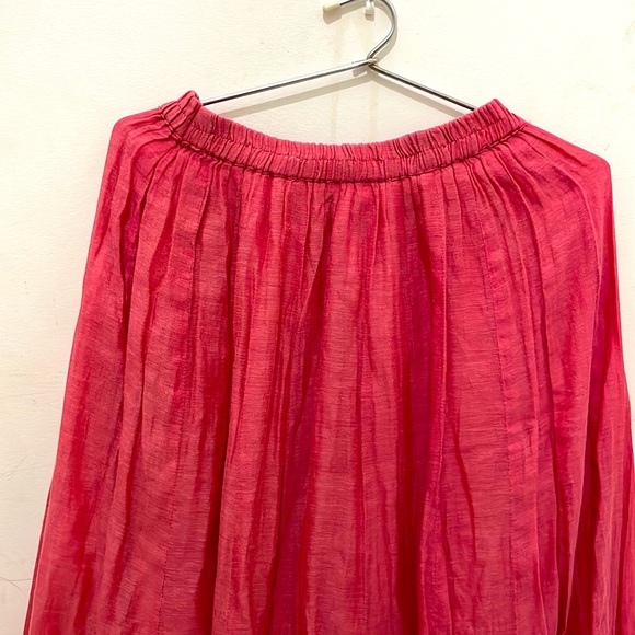 Cotton red skirt with brocket border in red yellow slip on skirt with flare - Picture 2 of 8